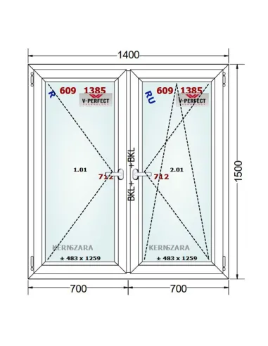 Okno PCV 140 x 150 cm Rozwierne - Rozwierno-Uchylne Trzyszybowe Schüco LivIng 82