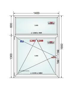Okno PCV 140 x 190 cm FIX - Rozwierno-Uchylne Trzyszybowe Schüco LivIng 82 2