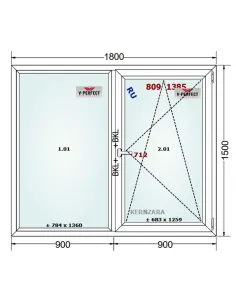 Okno PCV 180 x 150 cm FIX - Rozwierno-Uchylne Trzyszybowe Schüco LivIng 82 2