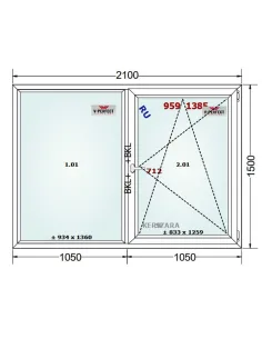 Okno PCV 210 x 150 cm FIX - Rozwierno-Uchylne Trzyszybowe Schüco LivIng 82 2