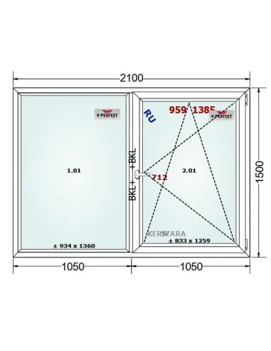 Okno PCV 210 x 150 cm FIX - Rozwierno-Uchylne Trzyszybowe Schüco LivIng 82