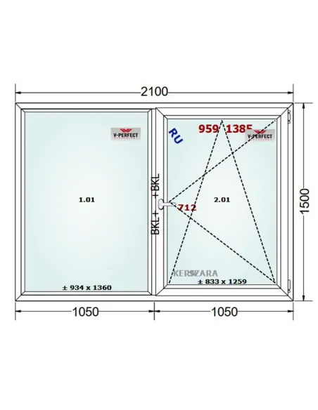 Okno PCV 210 x 150 cm FIX - Rozwierno-Uchylne Trzyszybowe Schüco LivIng 82