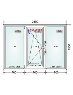 Okno PCV 210 x 150 cm FIX - Rozwierno-Uchylne - FIX Trzyszybowe Schüco LivIng 82 2