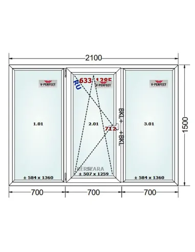 Okno PCV 210 x 150 cm FIX - Rozwierno-Uchylne - FIX Trzyszybowe Schüco LivIng 82