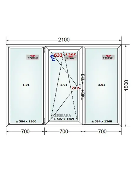 Okno PCV 210 x 150 cm FIX - Rozwierno-Uchylne - FIX Trzyszybowe Schüco LivIng 82