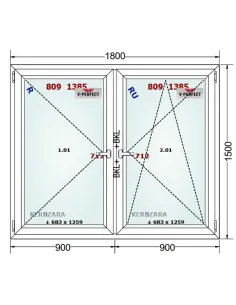 Okno PCV 180 x 150 cm Rozwierne - Rozwierno-Uchylne Trzyszybowe Schüco LivIng 82 2