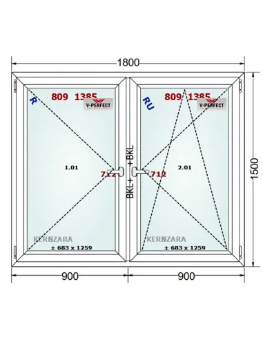 Okno PCV 180 x 150 cm Rozwierne - Rozwierno-Uchylne Trzyszybowe Schüco LivIng 82