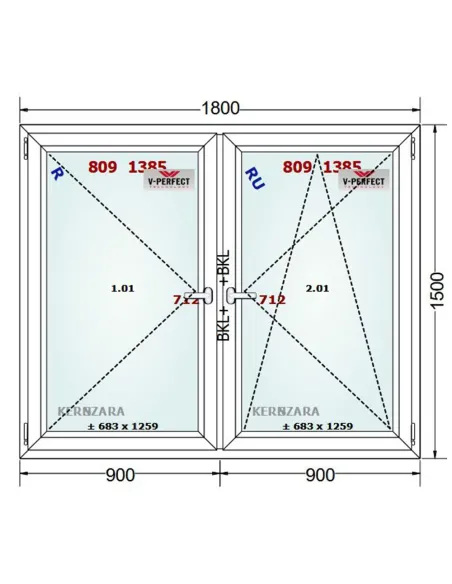 Okno PCV 180 x 150 cm Rozwierne - Rozwierno-Uchylne Trzyszybowe Schüco LivIng 82