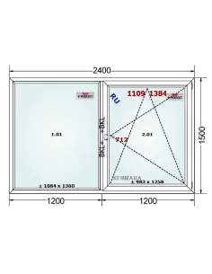 Okno PCV 240 x 150 cm FIX - Rozwierno-Uchylne Trzyszybowe Schüco LivIng 82 2