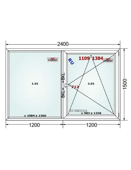 Okno PCV 240 x 150 cm FIX - Rozwierno-Uchylne Trzyszybowe Schüco LivIng 82