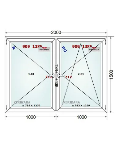 Okno PCV 200 x 150 cm Rozwierne - Rozwierno-Uchylne Trzyszybowe Schüco LivIng 82