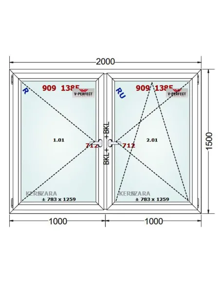 Okno PCV 200 x 150 cm Rozwierne - Rozwierno-Uchylne Trzyszybowe Schüco LivIng 82
