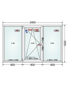 Okno PCV 240 x 150 cm FIX - Rozwierno-Uchylne - FIX Trzyszybowe Schüco LivIng 82 2