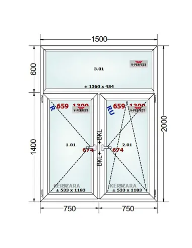 Okno PCV 150 x 200 cm FIX - Rozwierne - Rozwierno-Uchylne Trzyszybowe Schüco LivIng 82