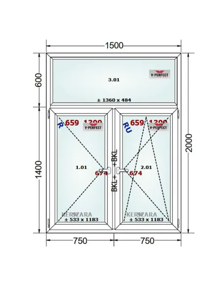 Okno PCV 150 x 200 cm FIX - Rozwierne - Rozwierno-Uchylne Trzyszybowe Schüco LivIng 82