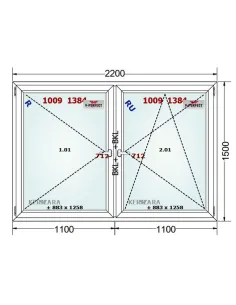 Okno PCV 220 x 150 cm Rozwierne - Rozwierno-Uchylne Trzyszybowe Schüco LivIng 82 2