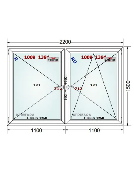 Okno PCV 220 x 150 cm Rozwierne - Rozwierno-Uchylne Trzyszybowe Schüco LivIng 82
