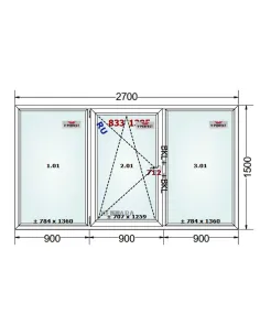 Okno PCV 270 x 150 cm FIX - Rozwierno-Uchylne - FIX Trzyszybowe Schüco LivIng 82 2