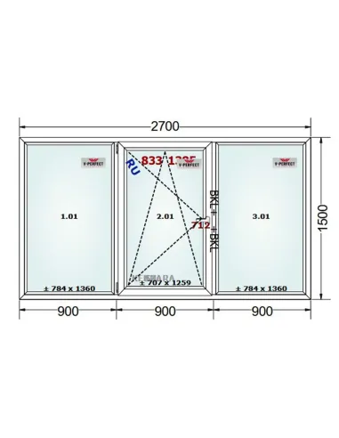 Okno PCV 270 x 150 cm FIX - Rozwierno-Uchylne - FIX Trzyszybowe Schüco LivIng 82