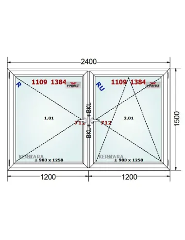 Okno PCV 240 x 150 cm Rozwierne - Rozwierno-Uchylne Trzyszybowe Schüco LivIng 82