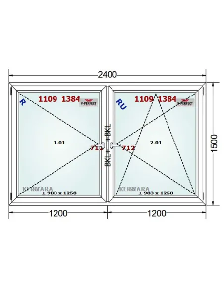 Okno PCV 240 x 150 cm Rozwierne - Rozwierno-Uchylne Trzyszybowe Schüco LivIng 82