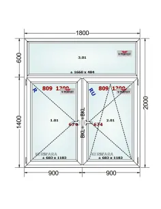 Okno PCV 180 x 200 cm FIX - Rozwierne - Rozwierno-Uchylne Trzyszybowe Schüco LivIng 82 2