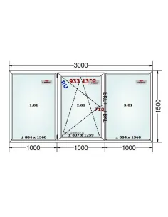 Okno PCV 300 x 150 cm FIX - Rozwierno-Uchylne - FIX Trzyszybowe Schüco LivIng 82 2
