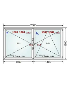 Okno PCV 280 x 150 cm Rozwierne - Rozwierno-Uchylne Trzyszybowe Schüco LivIng 82 2