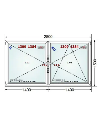 Okno PCV 280 x 150 cm Rozwierne - Rozwierno-Uchylne Trzyszybowe Schüco LivIng 82