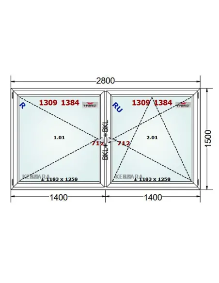 Okno PCV 280 x 150 cm Rozwierne - Rozwierno-Uchylne Trzyszybowe Schüco LivIng 82