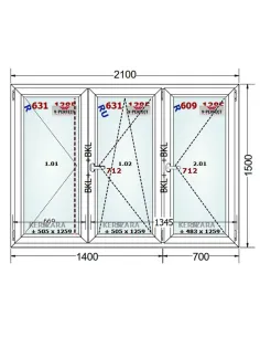 Okno PCV 210 x 150 cm Rozwierne - Rozwierno-Uchylne - Rozwierne Trzyszybowe Schüco LivIng 82 2