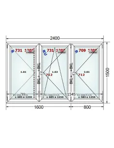 Okno PCV 240 x 150 cm Rozwierne - Rozwierno-Uchylne - Rozwierne Trzyszybowe Schüco LivIng 82 2