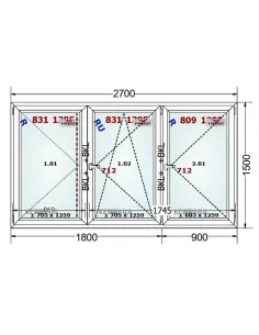 Okno PCV 270 x 150 cm Rozwierne - Rozwierno-Uchylne - Rozwierne Trzyszybowe Schüco LivIng 82 2