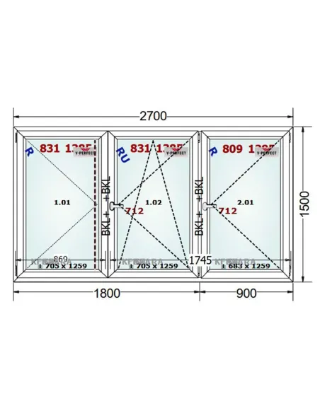 Okno PCV 270 x 150 cm Rozwierne - Rozwierno-Uchylne - Rozwierne Trzyszybowe Schüco LivIng 82