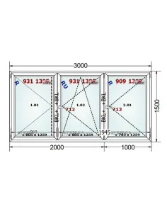 Okno PCV 300 x 150 cm Rozwierne - Rozwierno-Uchylne - Rozwierne Trzyszybowe Schüco LivIng 82 2