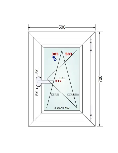 Okno PCV 50 x 70 cm Rozwierno-Uchylne Dwuszybowe Gealan S 8000