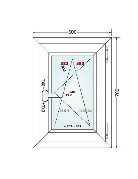 Okno PCV 50 x 70 cm Rozwierno-Uchylne Dwuszybowe Gealan S 8000