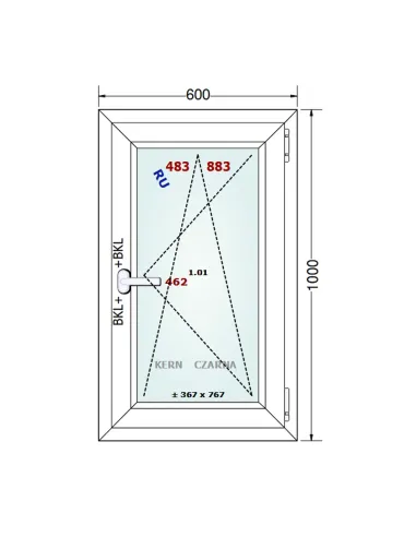 Okno PCV 60 x 100 cm Rozwierno-Uchylne Dwuszybowe Gealan S 8000