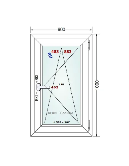 Okno PCV 60 x 100 cm Rozwierno-Uchylne Dwuszybowe Gealan S 8000