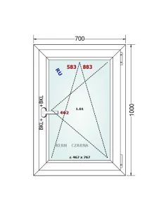 Okno PCV 70 x 100 cm Rozwierno-Uchylne Dwuszybowe Gealan S 8000 2