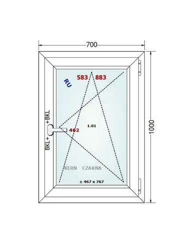 Okno PCV 70 x 100 cm Rozwierno-Uchylne Dwuszybowe Gealan S 8000