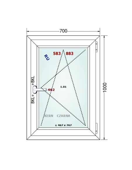 Okno PCV 70 x 100 cm Rozwierno-Uchylne Dwuszybowe Gealan S 8000