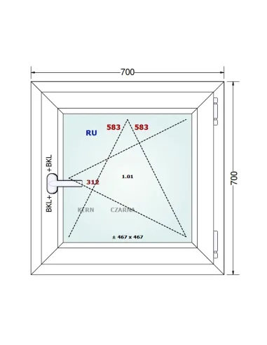 Okno PCV 70 x 70 cm Rozwierno-Uchylne Dwuszybowe Gealan S 8000