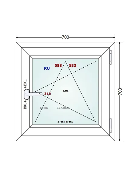 Okno PCV 70 x 70 cm Rozwierno-Uchylne Dwuszybowe Gealan S 8000