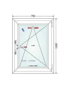 Okno PCV 75 x 100 cm Rozwierno-Uchylne Dwuszybowe Gealan S 8000 2