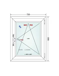 Okno PCV 72 x 90 cm Rozwierno-Uchylne Dwuszybowe Gealan S 8000 2