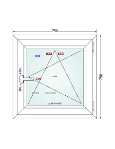 Okno PCV 75 x 75 cm Rozwierno-Uchylne Dwuszybowe Gealan S 8000 2