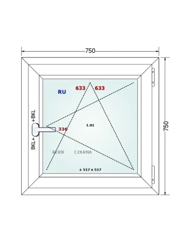 Okno PCV 75 x 75 cm Rozwierno-Uchylne Dwuszybowe Gealan S 8000