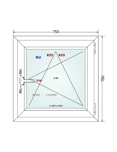 Okno PCV 75 x 75 cm Rozwierno-Uchylne Dwuszybowe Gealan S 8000