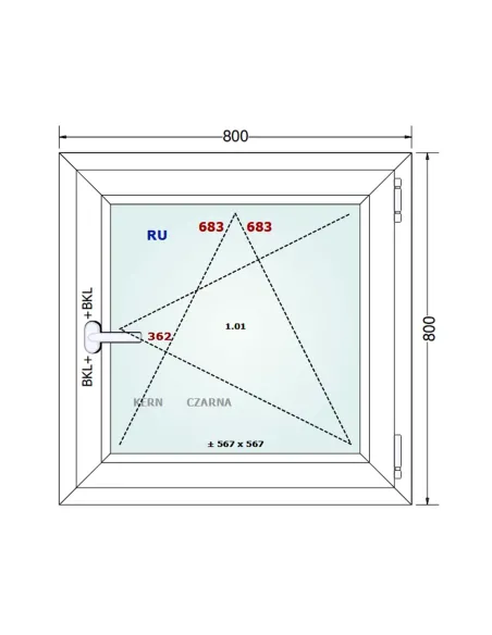 Okno PCV 80 x 80 cm Rozwierno-Uchylne Dwuszybowe Gealan S 8000